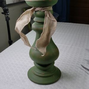Tall Distressed Candleholder Green
